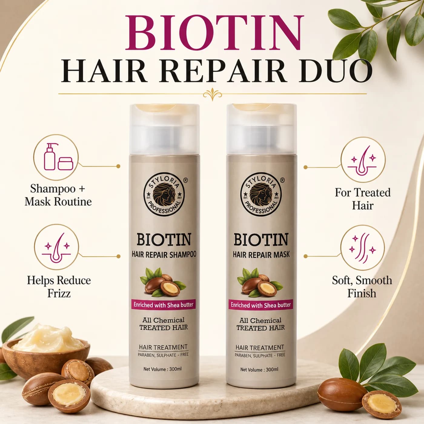 Styloria Professional Biotin Repair Duo 2 × 300 ml, image 3