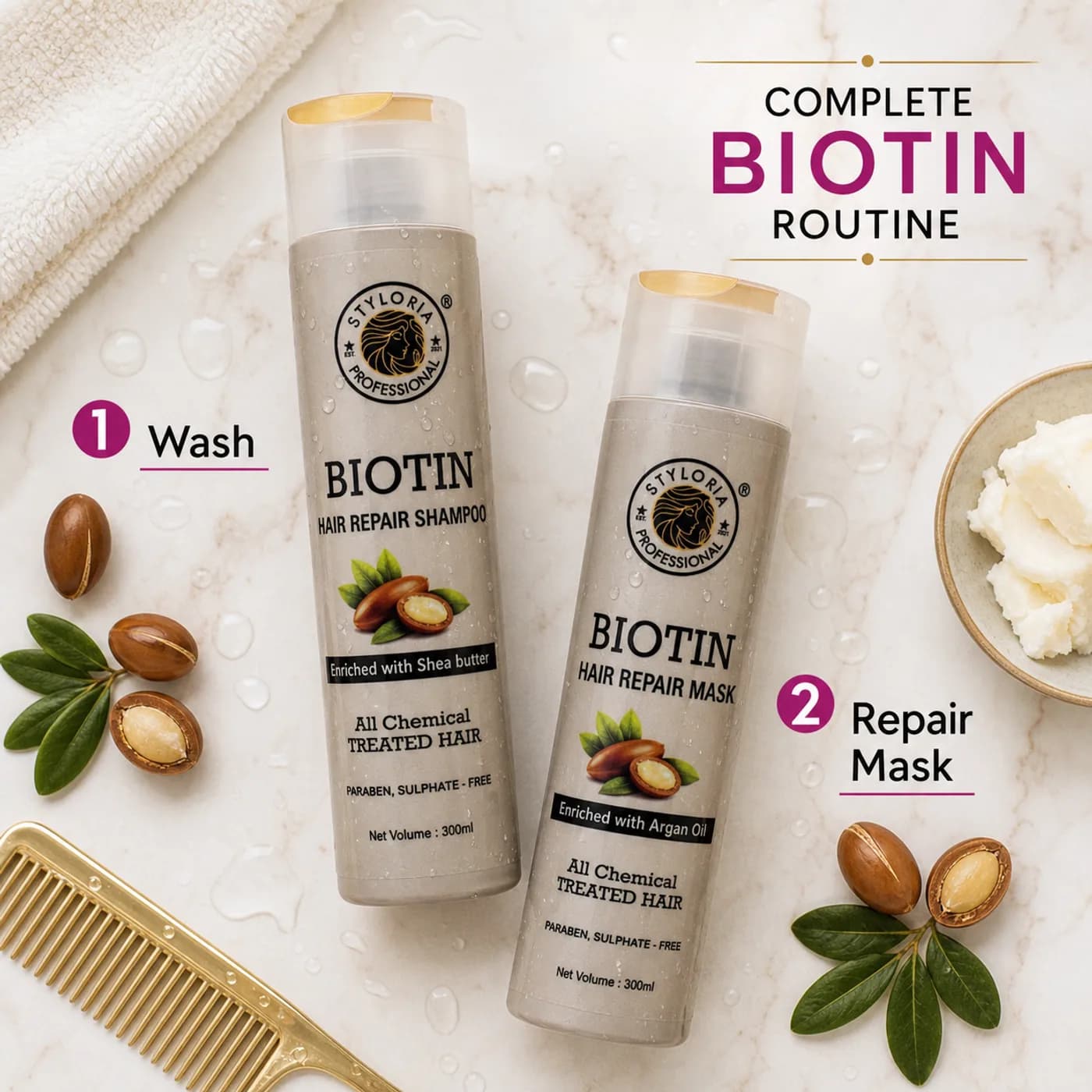 Styloria Professional Biotin Repair Duo 2 × 300 ml, image 4